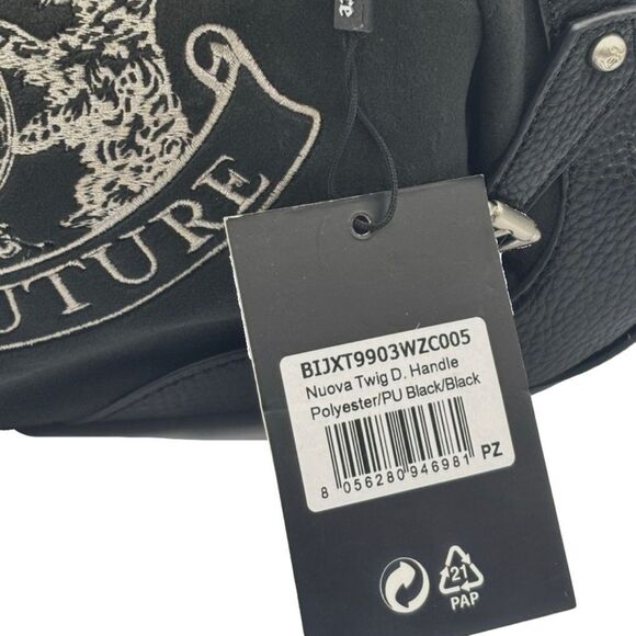 Juicy Couture Black Velour Faux Leather Nuova Twig Dog Double Handle X-Body Bag - Picture 4 of 10